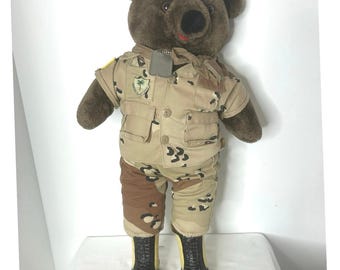 Oso de peluche vintage de la Operación Tormenta del Desierto, Ira Green, soldado de peluche del ejército estadounidense, años 90, Corea