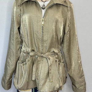 Blouson utilitaire noir léopard métallisé doré femme - Manteau zippé oversize 52/54 ans 2000