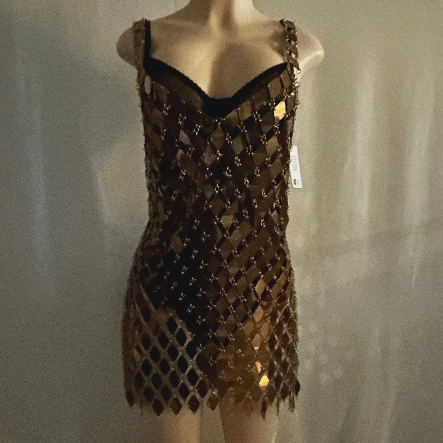 paco rabanne glitter dress Gold large disc sequin dress