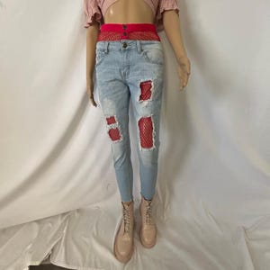 VIP Jeans Y2K Desgastado Denim Rosa Fucsia Red Punk Grunge Coquette 9/10
