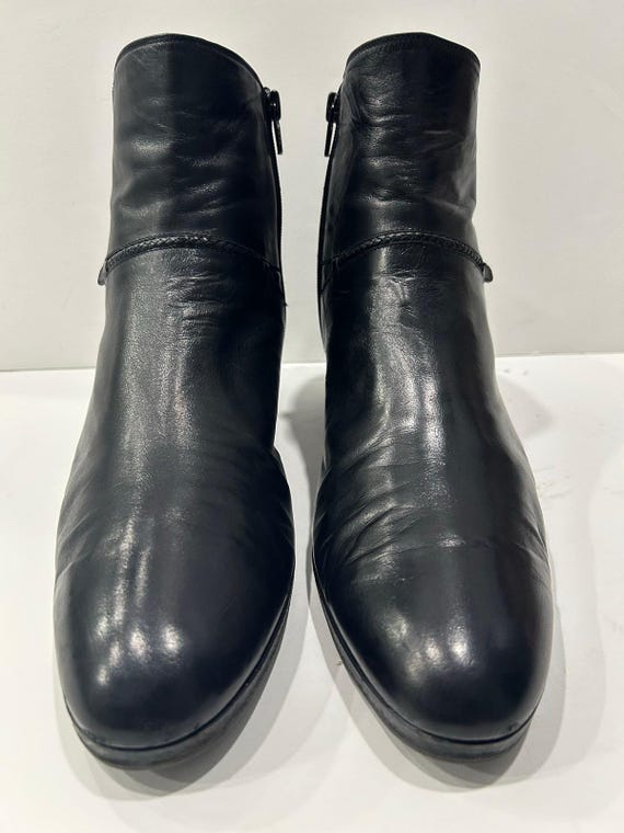 Valentino, Valentino Black Leather Ankle Boots Women’s 10.5 Made in Italy Side Zip