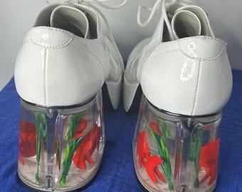 Y2K Funtasma Aquarium Fish Tank Heels Platform Shoes White Lace Up 10
