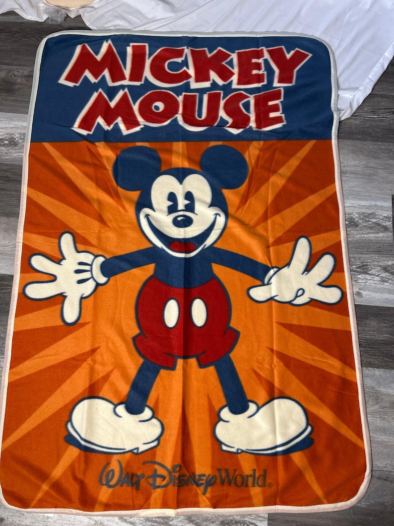 Walt Disney World Mickey Mouse Throw Blanket 40x60 Plush Fleece Blue Orange image 1
