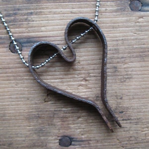 Charms on Chain, Vintage Iron Metal Primitive Heart on Base Metal Ball Chain, Reclaimed, Upcycled Gifts under 20, Gifts for Her
