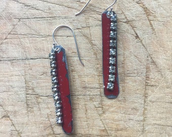 Vintage Repurposed Tin earrings on Sterling Silver, gifts for her, gifts under 20, repurposed vintage, Vintage Valentine, upcycled jewelry