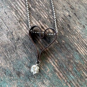 Charms on Chain, Vintage Iron Metal Primitive Heart on Base Metal Ball Chain, Reclaimed, Upcycled Gifts under 20, Gifts for Her, Heart Mat