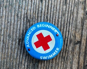 Antique Advanced Beginner Swimmer Red Cross Pin,  American Pin, Assemblage Art supplies, mixed media, Vintage Red Cross Pin