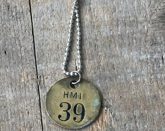 Charms on Chain, Vintage hotel or locker room number gold token charm on Base Metal Ball Chain, Upcycled, Gifts for Her,