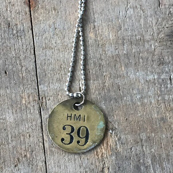 Charms on Chain, Vintage hotel or locker room number gold token charm on Base Metal Ball Chain, Upcycled, Gifts for Her,