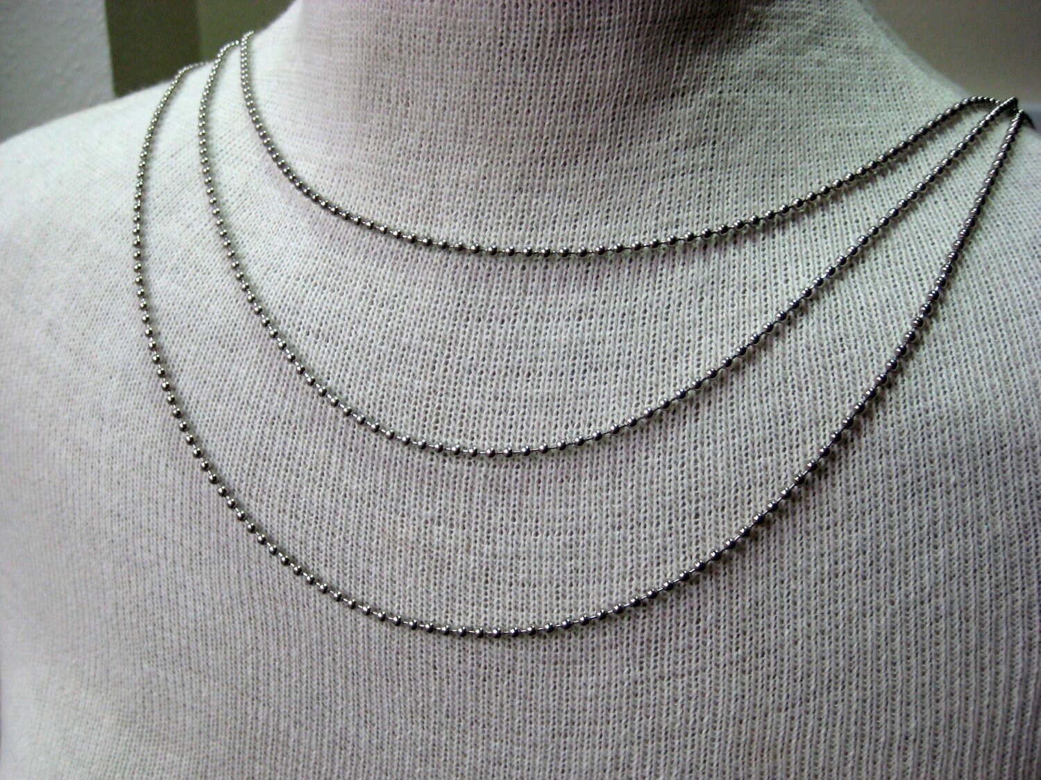 30 Nickel Plated Ball Chain Necklace, 30 Inches Long 2.4mm Bead Size 3 ...