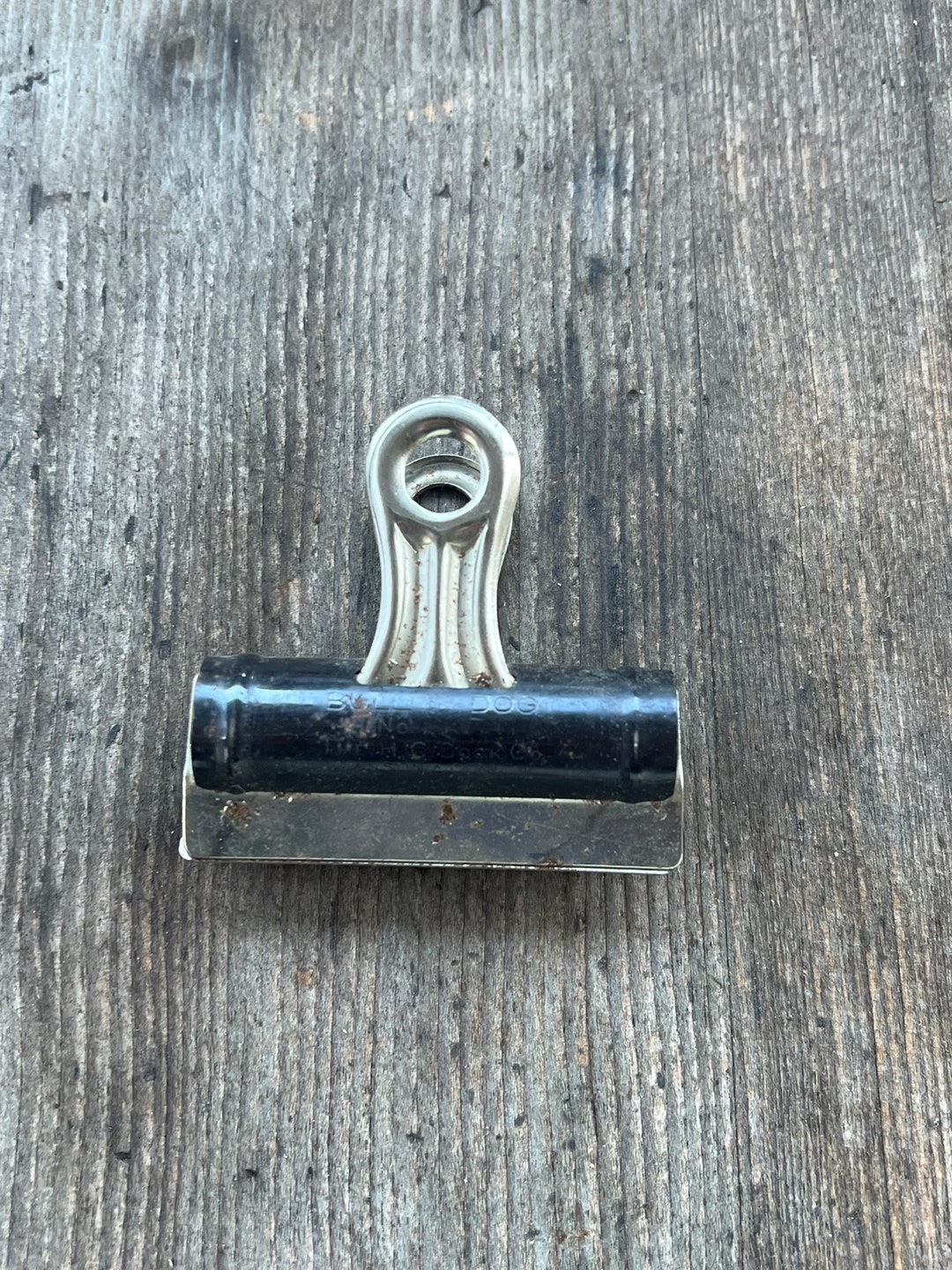 Vintage Industrial Large Bulldog Office Clip, Rust and Patina, Vintage