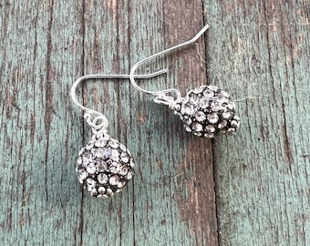 Vintage Repurposed Rhinestone Ball earrings on Sterling Silver, Long Dangle Earrings, gifts for her, gifts under 20, Vintage flapper Earring