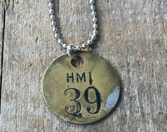 Charms on Chain, Vintage hotel or locker room number gold token charm on Base Metal Ball Chain, Upcycled, Gifts for Her,