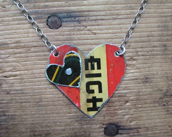 Vintage Reclaimed Upcycled Tin Heart Necklace on Sterling Silver Chain