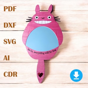 Totoro Spiegel SVG Laser geschnitten Datei - Kawaii Anime Dekor, personalisierter digitaler Download