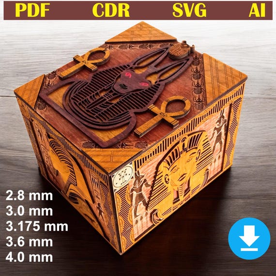 EGYPTIAN DECORATIVE BOX – Pharaoh Anubis Wooden Design, Digital Laser Cut File