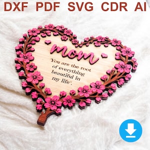 桜のハートのママ - 母の日レーザーカットファイル SVG
