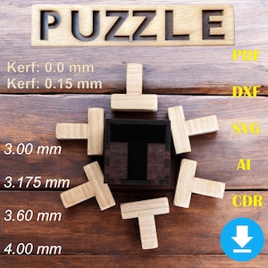 Lasergesneden Six T-puzzeldoos - Brain Teaser Packing Game Digitaal bestand SVG