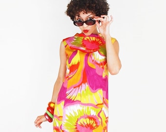 1970s Alex Colman Bright Print Cotton Maxi Dress – Deadstock w/ Original Tag – S – VFG Member