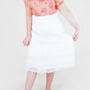 1910s 1920s White Half Slip Summer Skirt with Hand Crocheted Lace - Drawstring Waist - VFG Member