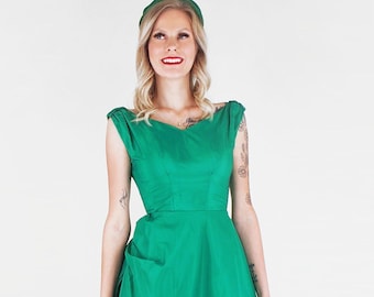 1950s Emerald Green Iridescent Silk Blend Cocktail / Party Dress by Emma Domb XXS - VFG Member