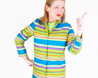1960s Mod Stripes Canvas Coat & Green Shift Dress by Flutterbye M L - VFG Member