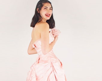 60s Strapless Long Formal Dress Pink Shadow Stripe & Tulle S • Show Stopping Prom or Wedding Gown • Disneybound Princess • VFG