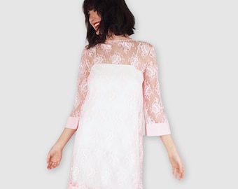 1960s Mod Pink Lace Mini Shift Dress with White Slip Dress Under Layer S - Meticulously Homemade - VFG Member