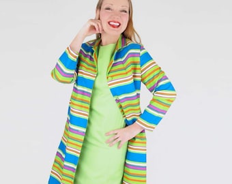 1960s Mod Stripes Canvas Coat & Green Shift Dress by Flutterbye M L - VFG Member