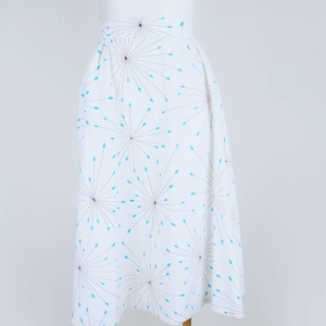 1950s White & Aqua Atomic Starburst Print Cotton Skirt 29&quot; waist - VFG Member