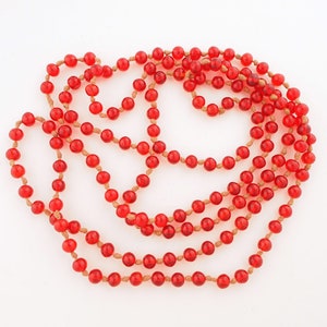 1920s Translucent Red Glass Bead Necklace – Hand Knotted Extra Long 56” – VFG Member