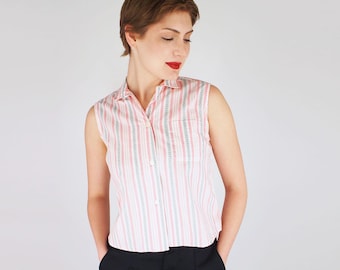 1950s Pink Stripe Cotton Sleeveless Blouse by Lady Sutton XS S – VFG Member