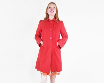 40s Red Gabardine Coat with Big Buttons WWII-Era M • Vintage Red Coat • 40s Gabardine Coat • Swing Era Coat