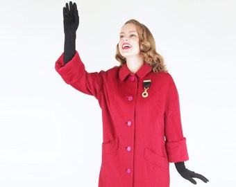 50s Cherry Red Wool Winter Weight Coat M • VFG