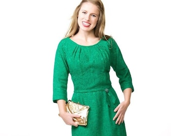50s Green Cocktail Sheath Dress by R & K Originals M • VFG