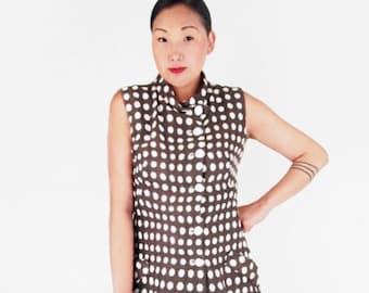 60s Mod Brown & White Dot Cotton Shift Dress M L • VFG
