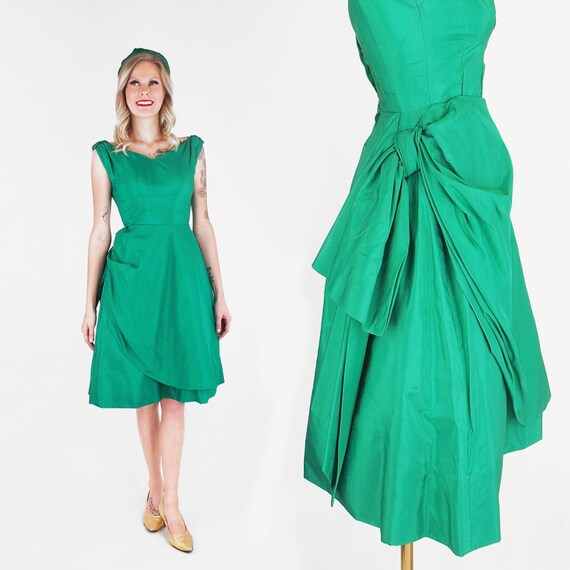 50s Green Taffeta Party Dress With 