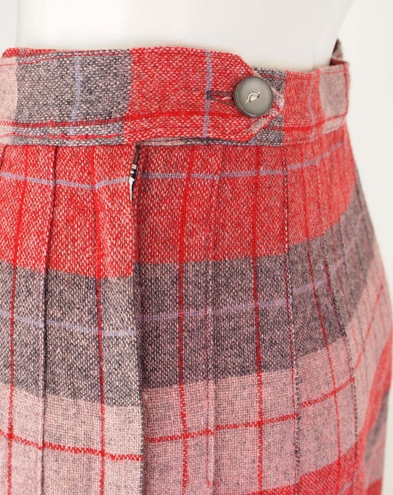 50s Reversible Red & Gray Wool Plaid Pleated Skir… - image 7