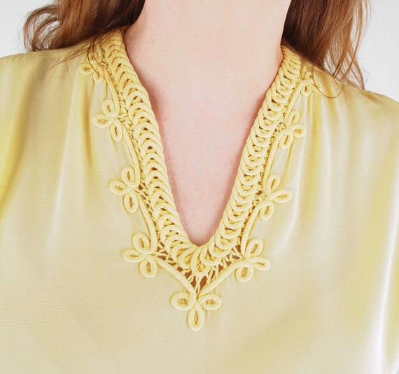 40s Yellow Rayon Blouse with Beautiful Corded Nec… - image 2