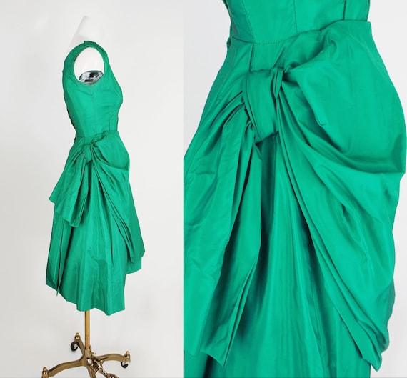 50s Green Taffeta Party Dress with Draping by Emm… - image 3