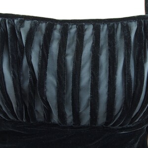60s Black Velvet Stripe Circle Skirt Party Dress XS VFG image 5