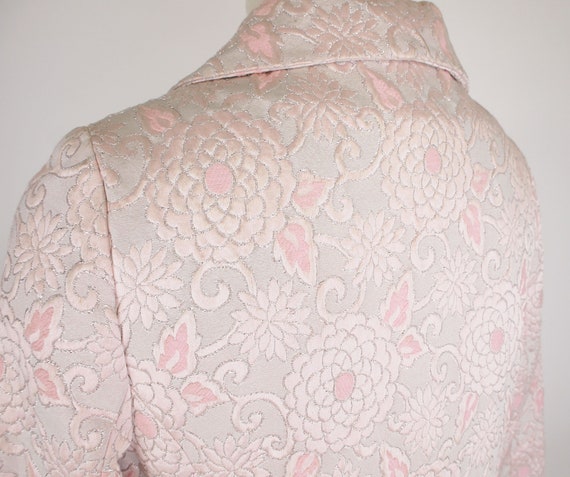60s Silver Lamé & Pink Brocade Evening Coat + Dre… - image 7