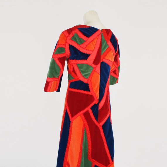 70s Cotton Velvet Crazy Quilt Patchwork Dress • A… - image 8