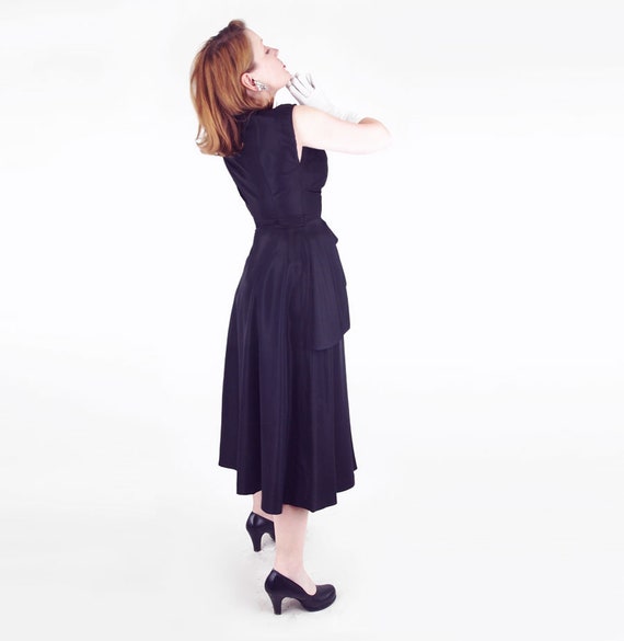 50s Black Taffeta Full Skirt Dress with Designer … - image 2