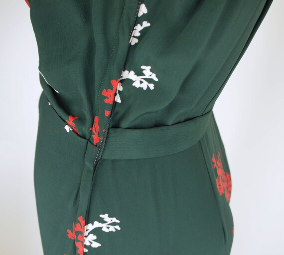 Late 40s Printed Green Rayon Dress with Ruching X… - image 7