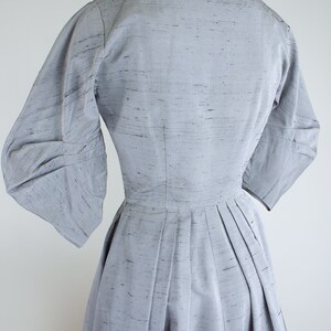 50s Iridescent Silver Silk Shantung Full Skirt Dress by Anne Fogarty Incredible Sleeves XS VFG image 7