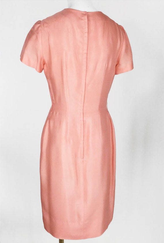 60s Peach Silk Sheath Dress & Light Coat with She… - image 4