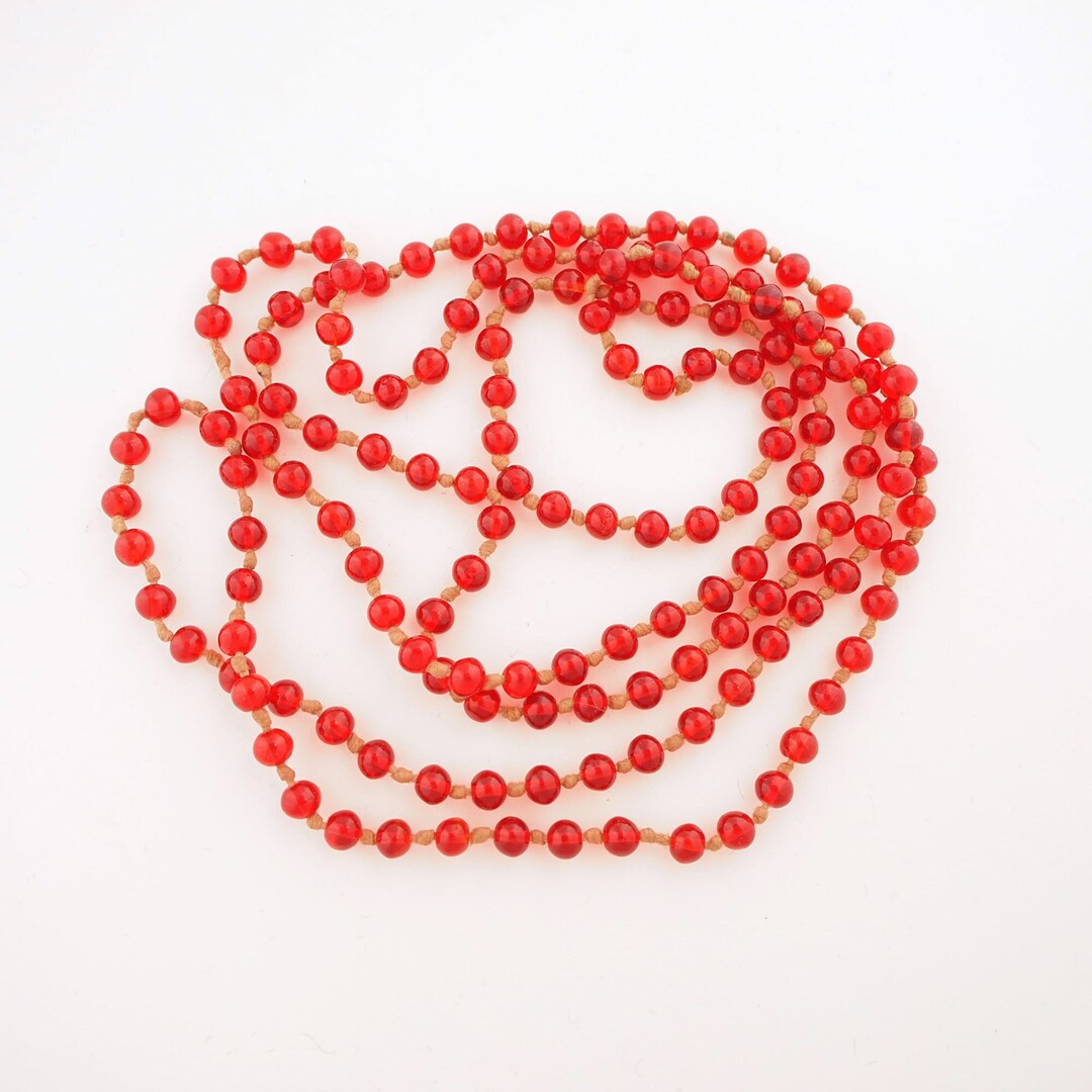 Collana Moda 5 Fili Galleggianti Perline Vetro/smalto Rosso/nero/argento Lucido