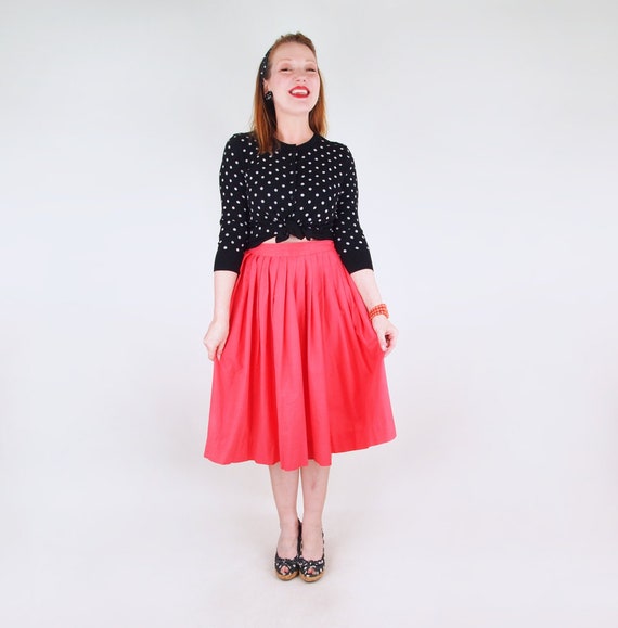 50s Coral Cotton Pleated Full Skirt Sears Kerrybro