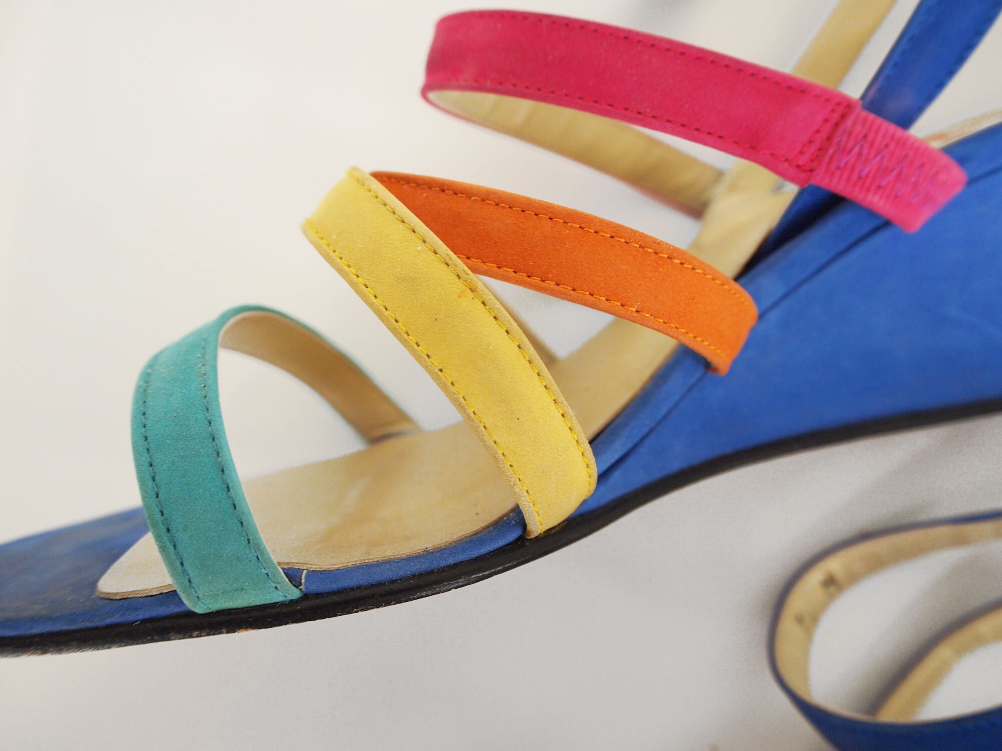 80s Rainbow Ankle Strap Wedge Sandals Shoes • Red by Ramón 80s Rainbow Ankle Strap Wedge Sandals Shoes • Red by Ramón